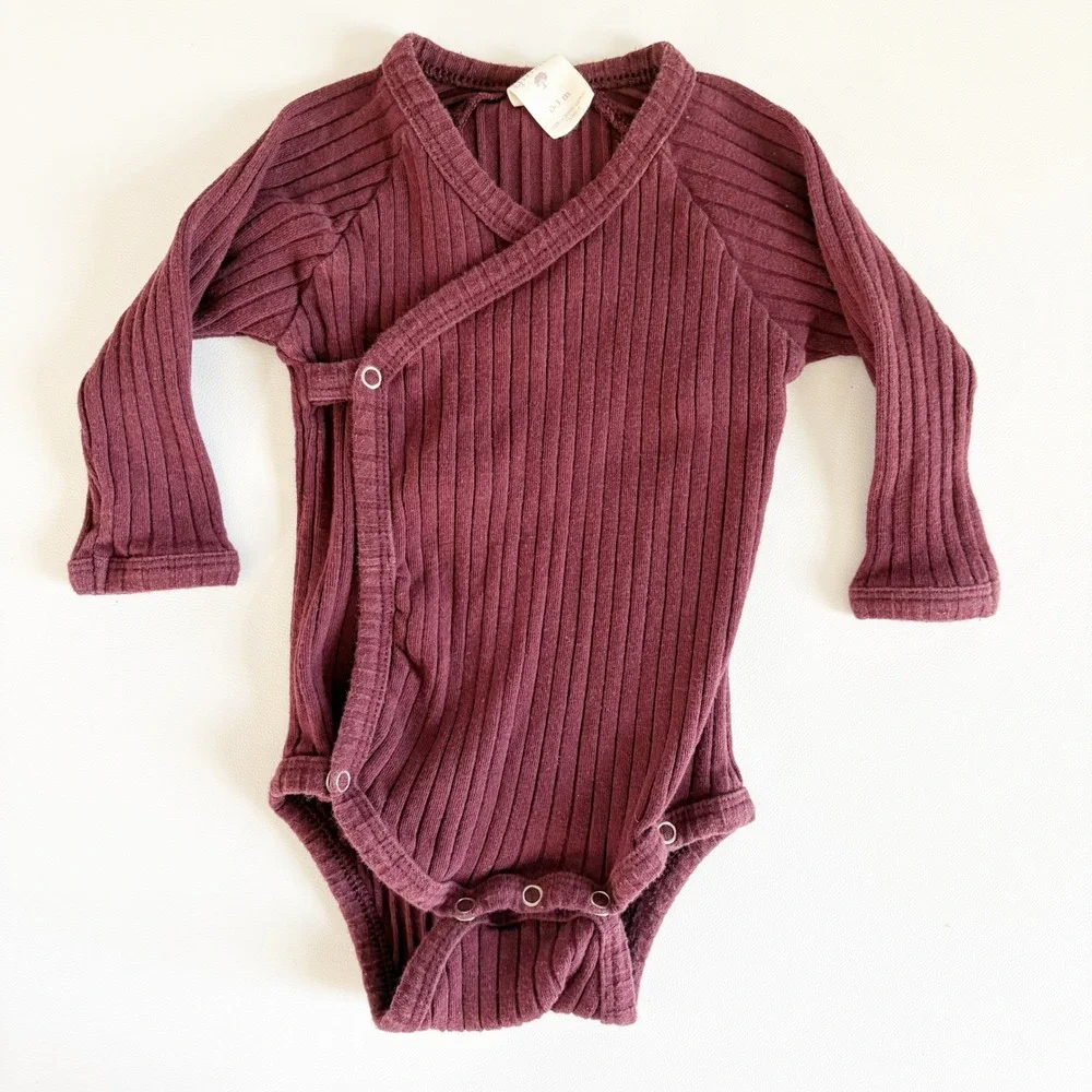 Kate Quinn Baby Girls Bundle Ribbed Organic Cotton Kimono Bodysuit Set Plum 0-3M
